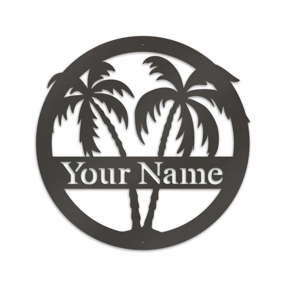 Palm Trees Metal Monogram Sign For Ocean Loversfront Door Two Palm Tree Outdoor Metal Sign Decor Family Sign For Front Door Beach House
