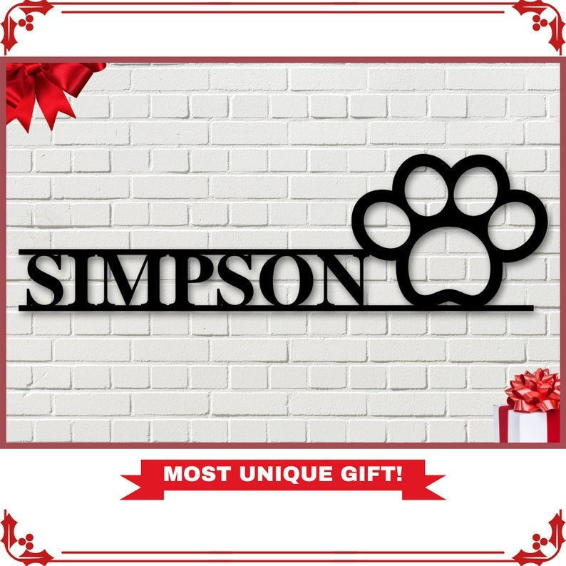Paw Name Sign Personalized Family Name Metal Sign Wedding Gift Birthday Gift Metal Monogram Sign Personalized Sign
