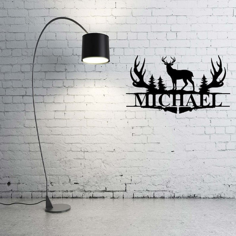 Deer Hunting Deer Antler Name Sign Hunting Personalized Family Name Metal Sign Wedding Gift Birthday Gift Metal Monogram Sign Person