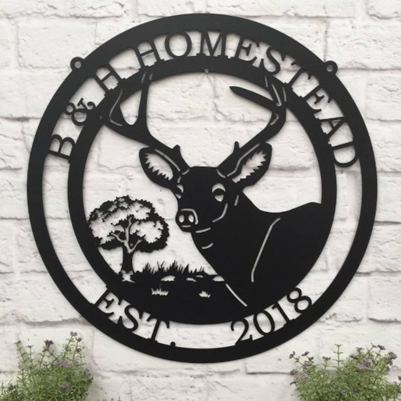 Personalized Deer Sign With Oak Tree Name Family Sign Gift For Him Metal Hunting Cabin Sign Deer Hunter Sign