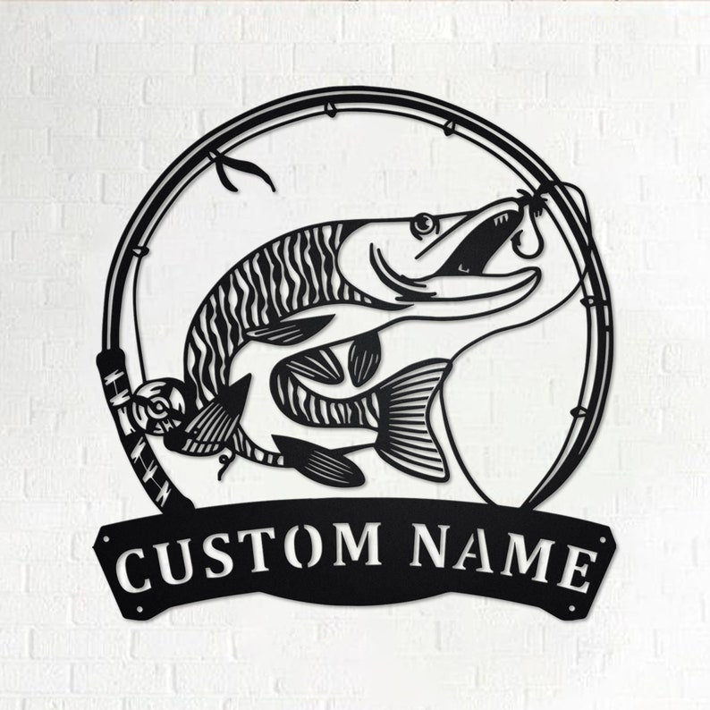 Personalized Tiger Muskellunge Fish Metal Sign Fishing Fishing Metal wall Decor Fishing Lover Custom FishingFishman