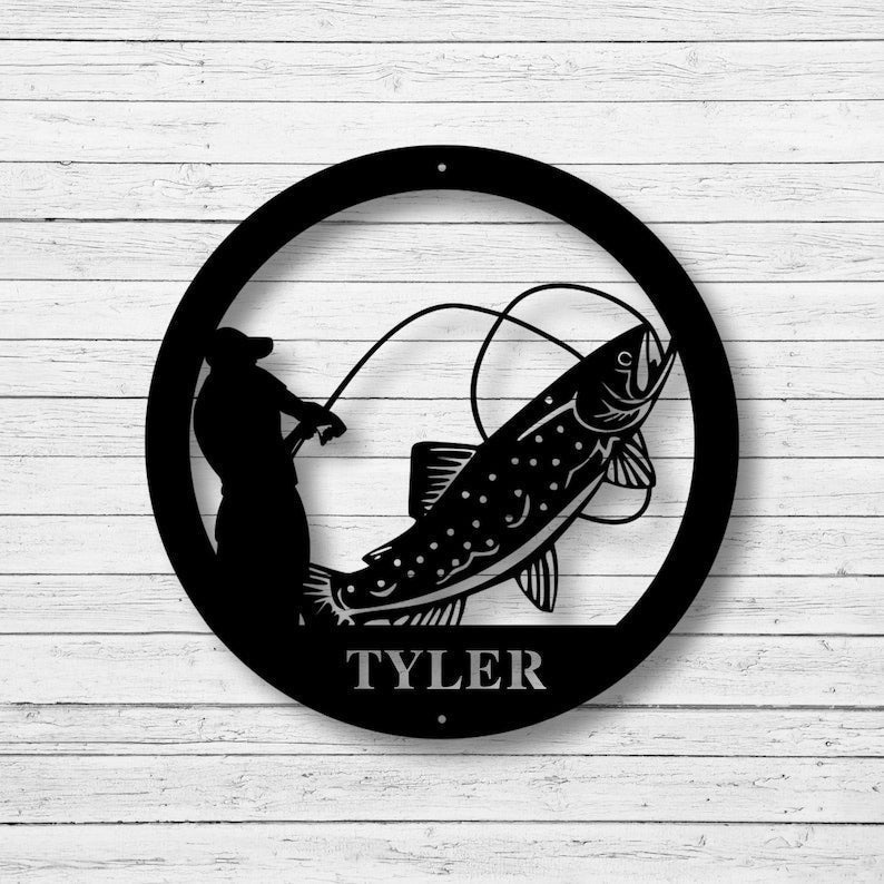 Custom Fish Sign Metal Name Sign Farmhouse Decor Outdoor Family Name Sign Outdoor Decor Metal Sign Personalized Metal Fishing Sign