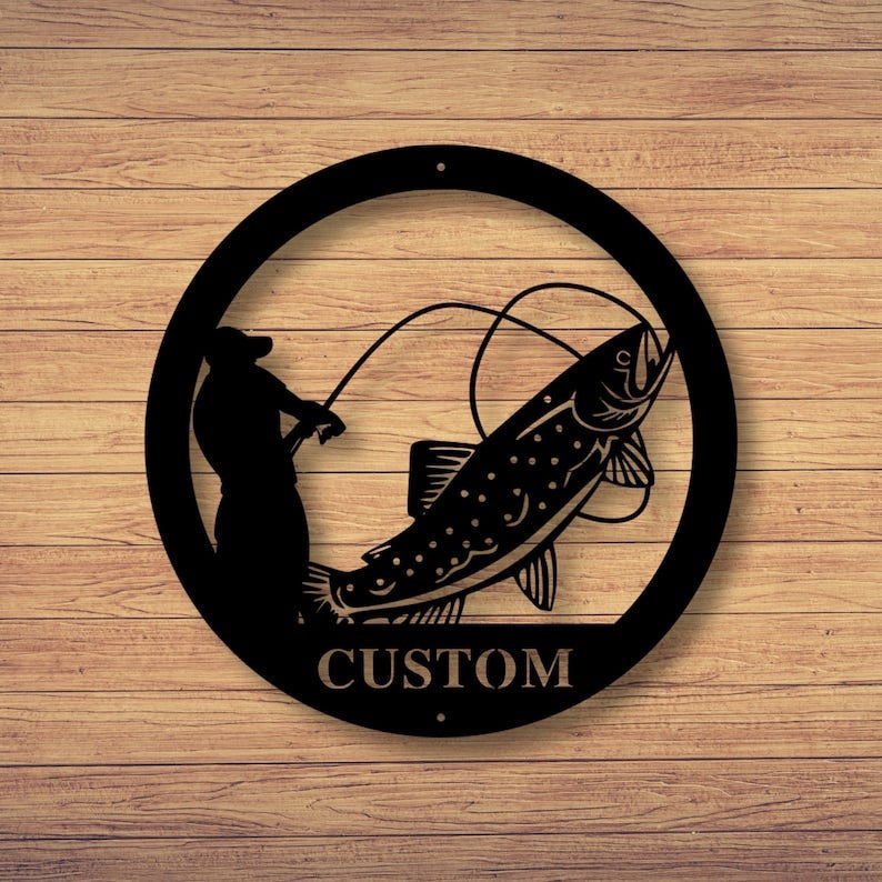 Custom Fish Sign Metal Name Sign Farmhouse Decor Outdoor Family Name Sign Outdoor Decor Metal Sign Personalized Metal Fishing Sign