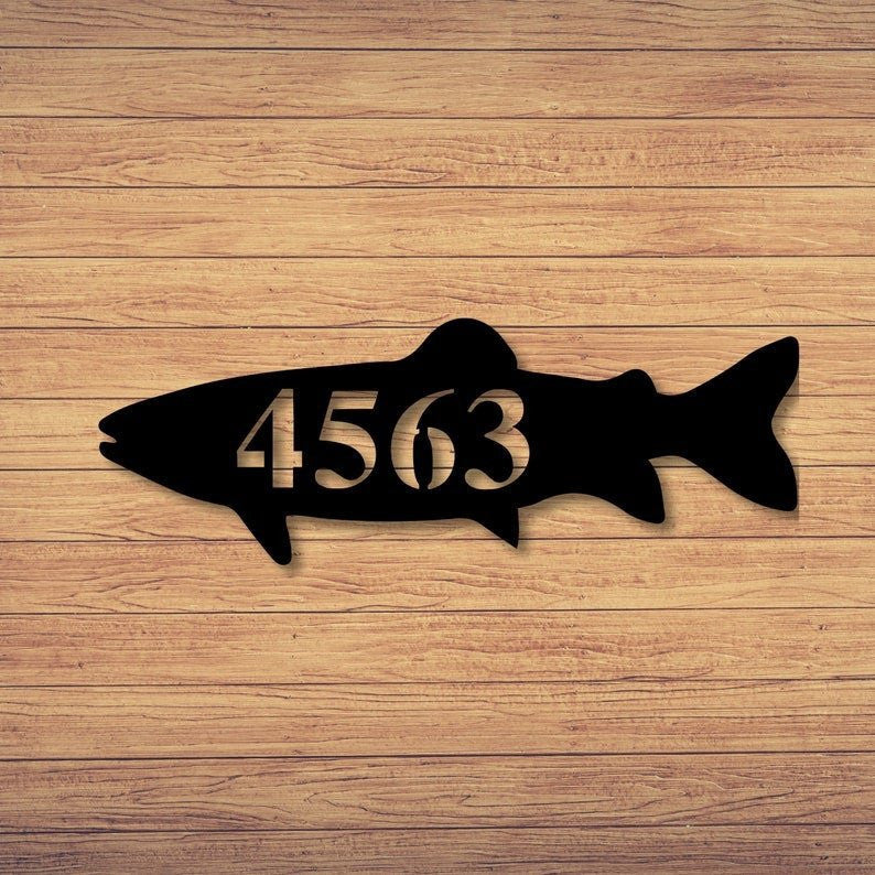 Custom Trout Sign Metal Fish Sign Personalized Name Fish Sign Trout Address Sign L Gift For Fisherman Trout Sign Fishing Decor