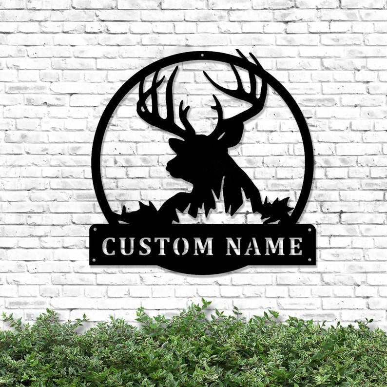 Deer Metal Sign Personalized Deer Name Sign Deer Head Metal Wall Hanging Hunting Decor Christmas Gift For Him Animal Metal Sign