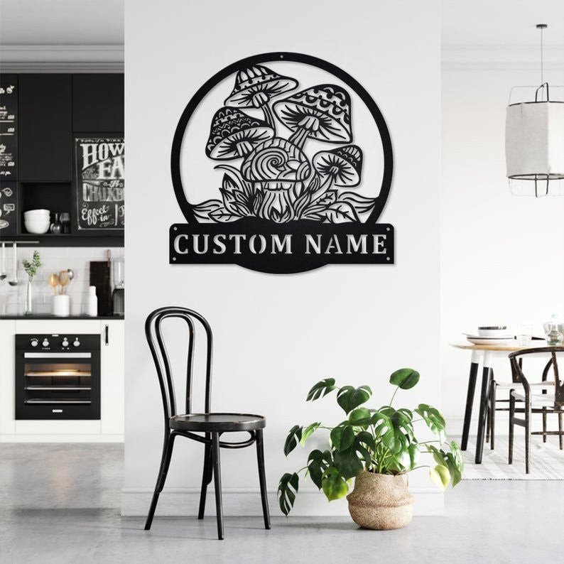 Mushrooms Personalize Monogram Metal Wall Decor Mushrooms Metal Sign Office Housewarming Outdoor Metal Sign
