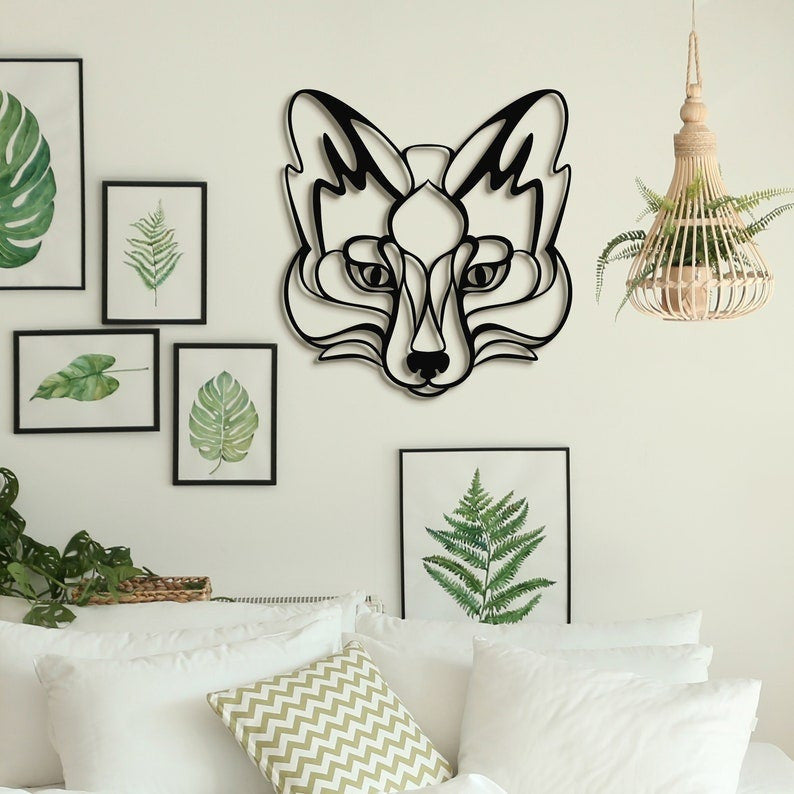 Fox Head Metal Sign Living Room Bedroom Wall Decor Boho Modern Housewarming Gift