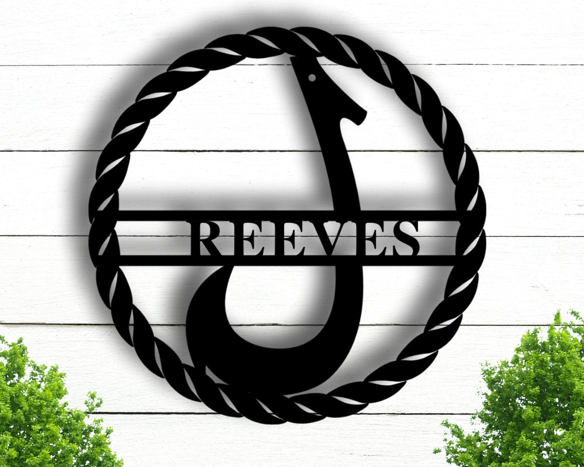Personalized Fishing Hook Metal Sign Fishing Camp Sign Beach House Sign Custom Metal Sign Custom Address Sign Custom Family Fishing