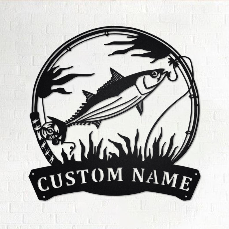 Custom Skipjack Tuna Fishing Personalized Skipjack Tuna Fish Name Sign Decoration For Room Skipjack Tuna Metal