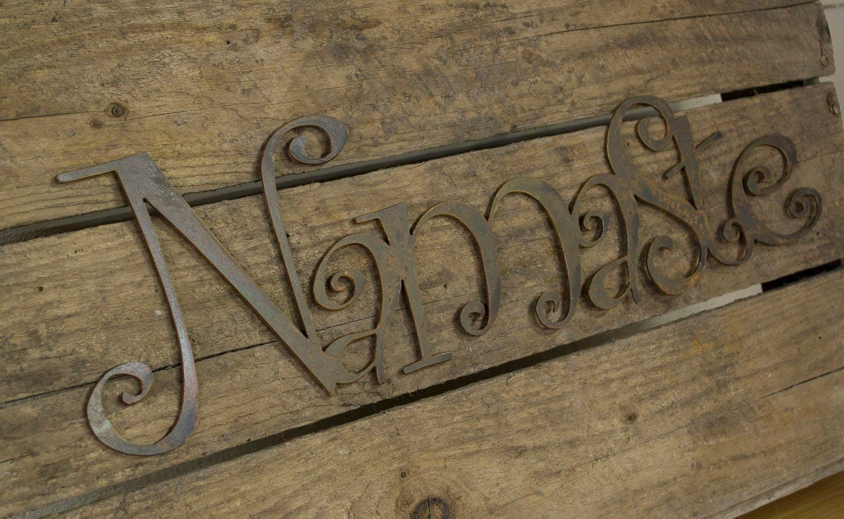 Namaste Metal Sign Farmhouse Decor Rustic Raw Metal Word Yoga Housewarming Gift