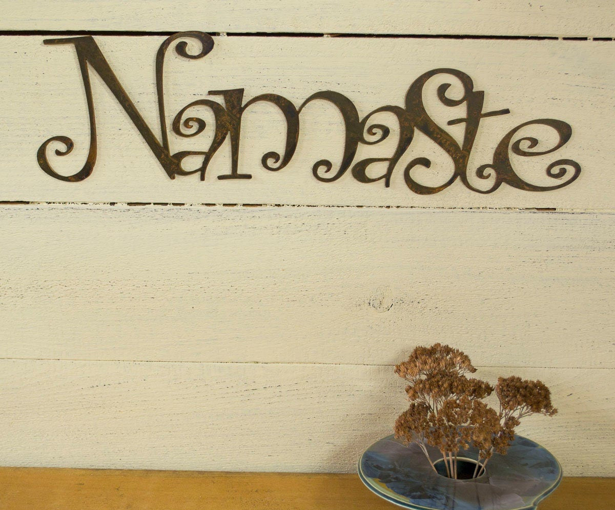 Namaste Metal Sign Farmhouse Decor Rustic Raw Metal Word Yoga Housewarming Gift