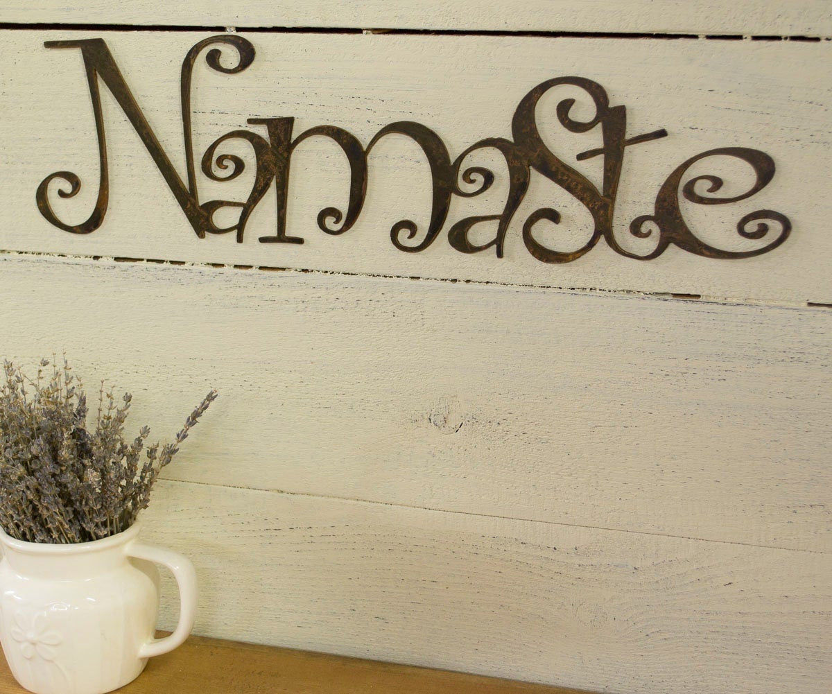 Namaste Metal Sign Farmhouse Decor Rustic Raw Metal Word Yoga Housewarming Gift