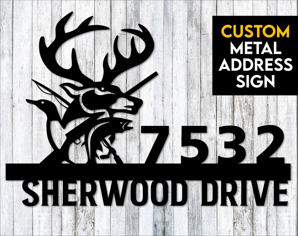 Hunting & Fishing Metal Address Sign Custom Address Sign Hunter Gift Fisherman's Gift
