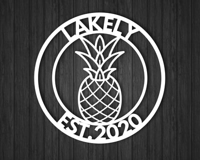 Personalized Welcome Pineapple Family Monogram Sign Door Hanger Porch Sign Weatherproof Sign Wedding Gift