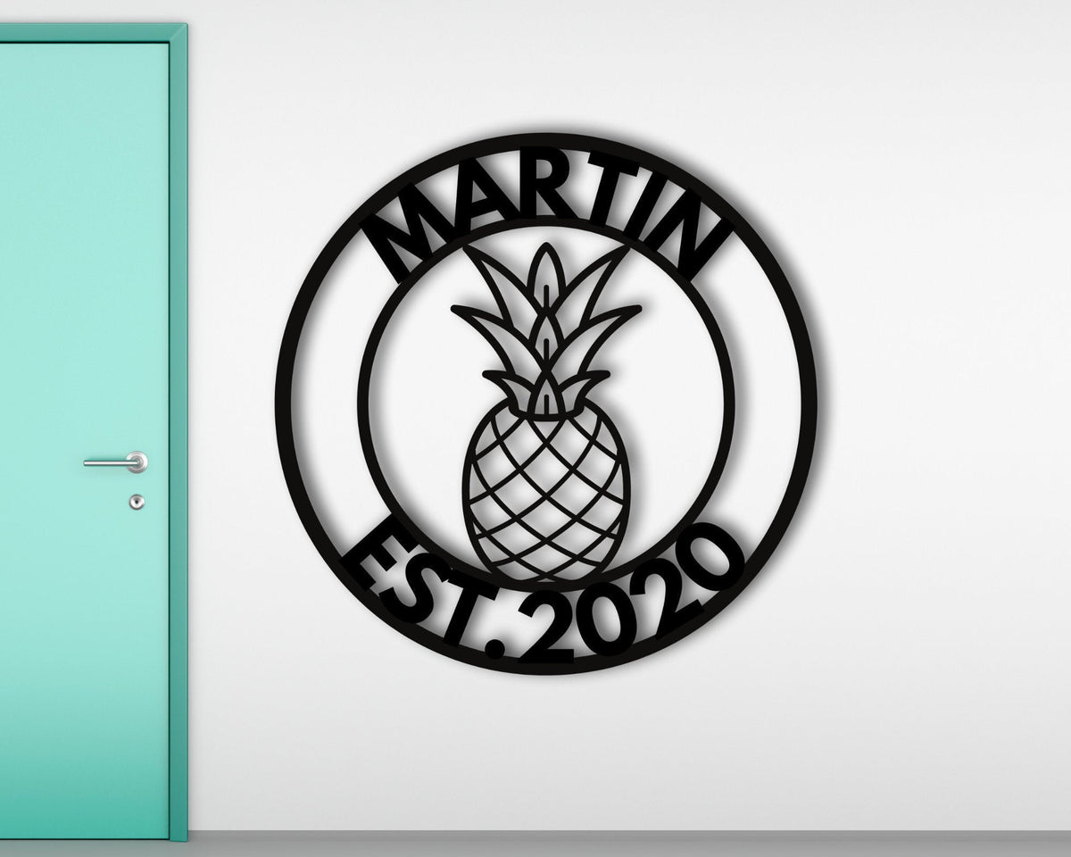 Personalized Welcome Pineapple Family Monogram Sign Door Hanger Porch Sign Weatherproof Sign Wedding Gift
