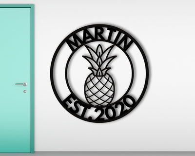 Personalized Welcome Pineapple Family Monogram Sign Door Hanger Porch Sign Weatherproof Sign Wedding Gift