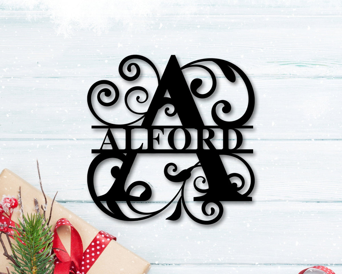 Decorative Split Monogram Metal Family Name Sign
