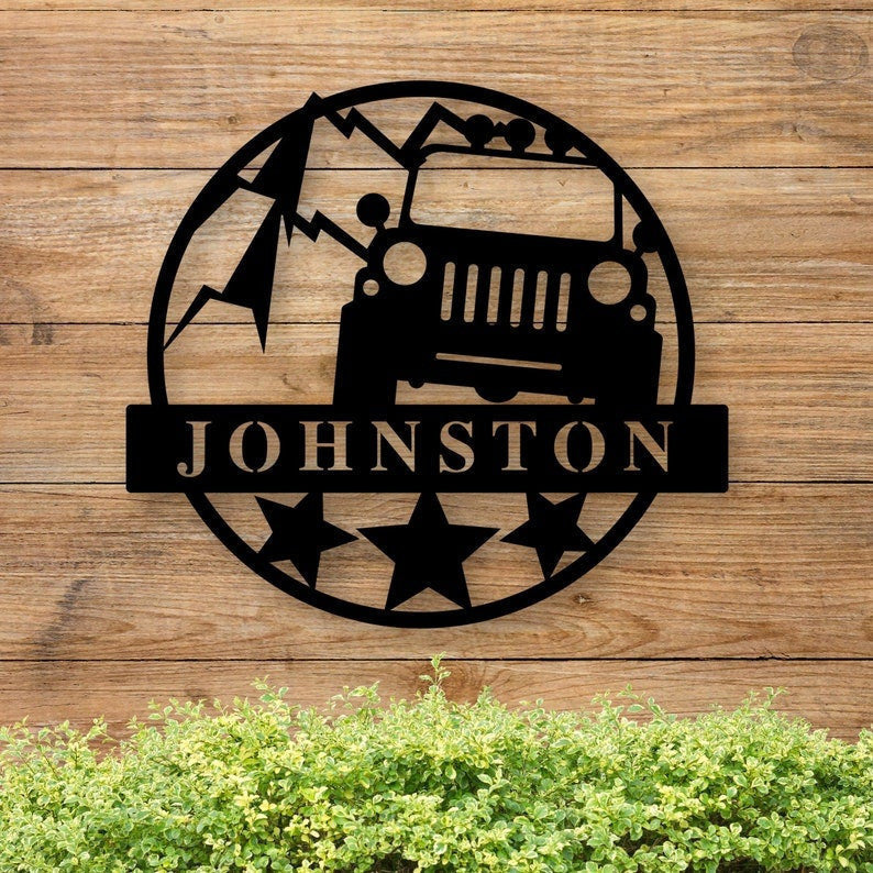 Suv Off Road Metal Sign Personalized Family Name Custom Mountain Scene Personalized Text Solid Steel Construction Last Name Sign