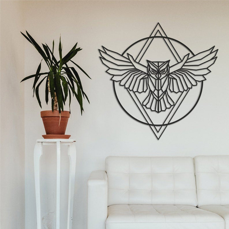 Owl Metal Wall Decor Geometric Eule Housewarming Gift Living Room Office Wall Hanging