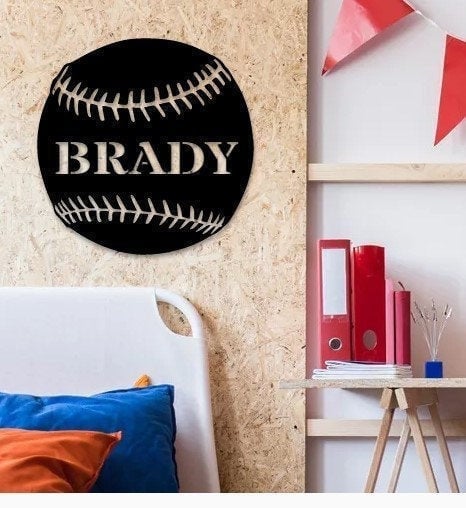 Custom Baseball Metal Sign Monogram Metal Shopsons Birthday Giftbirthdaywall Hangerbaseballcustom Name