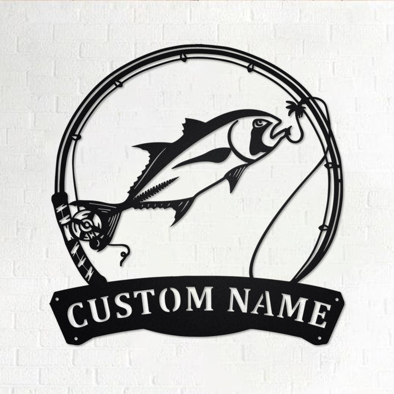 Custom Giant Trevally Fish Personalized Giant Trevally Name Sign Decoration For Room Fishing Metal Custom Fish