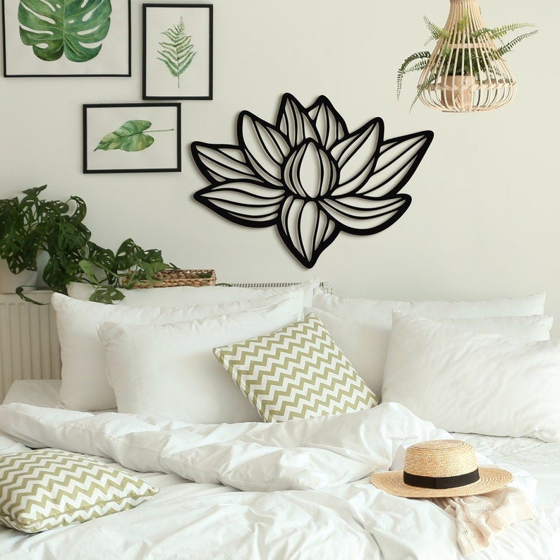 Lotus Metal Sign Living Room Bedroom Wall Decor Boho Yoga Lily Flower