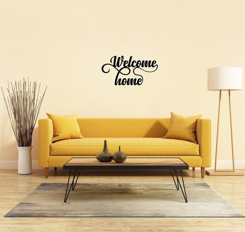 Welcome Home Script Metal Word Sign Rustic Metal Sign Cursive Farmhouse Decor Housewarming Gift Steel Word Art