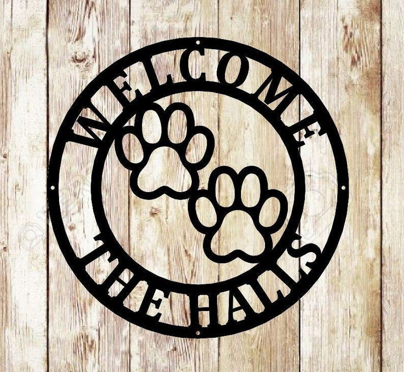 Metal Sign Front Door Monogram Paw Print Custom Outdoor Metal Sign For House Decor Address Sign Family Sign For Front Door Dog Cat