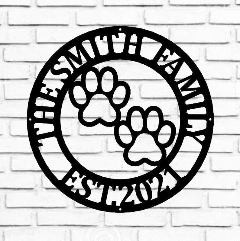 Metal Sign Front Door Monogram Paw Print Custom Outdoor Metal Sign For House Decor Address Sign Family Sign For Front Door Dog Cat