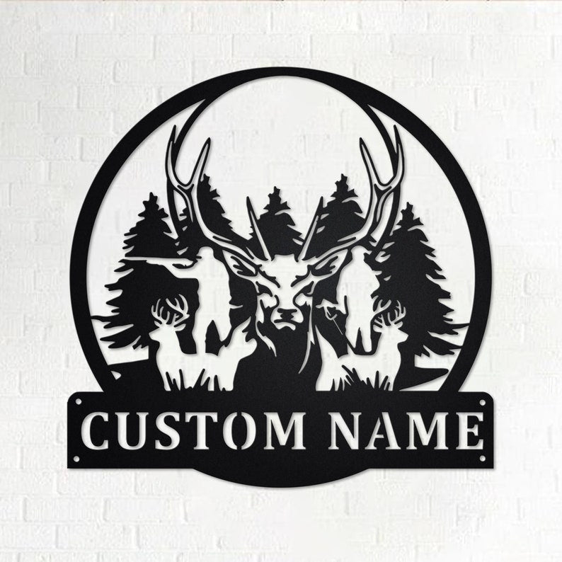 Custom Deer hunting Personalized Deer hunter Name Sign Decoration For Room Deer hunting Metal Custom Deer hunter