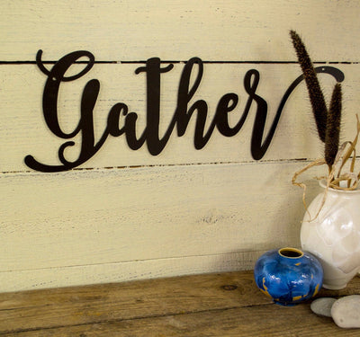 Gather Metal Sign Farmhouse Decor Rustic Raw Metal Word Kitchen Housewarming Gift