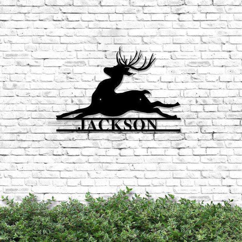 Deer Antler Laser Cut Metal Sign Personalized Deer Name Sign Deer Head Metal Wall Hanging Hunting Decor Christmas Gift For Him