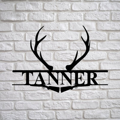 Deer Antler Name Sign Hunting Personalized Family Name Metal Sign Wedding Gift Birthday Gift Metal Monogram Sign Pers