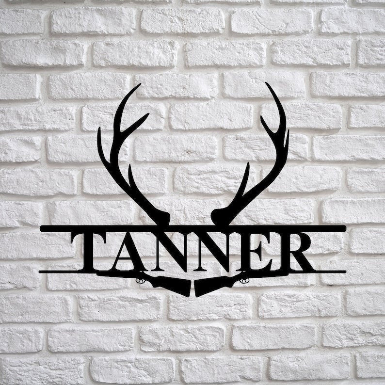 Deer Antler Name Sign Hunting Personalized Family Name Metal Sign Wedding Gift Birthday Gift Metal Monogram Sign Pers