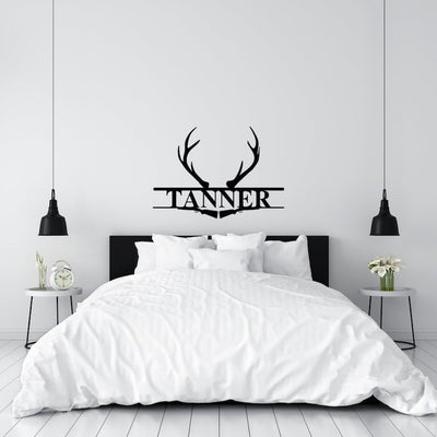 Deer Antler Name Sign Hunting Personalized Family Name Metal Sign Wedding Gift Birthday Gift Metal Monogram Sign Pers
