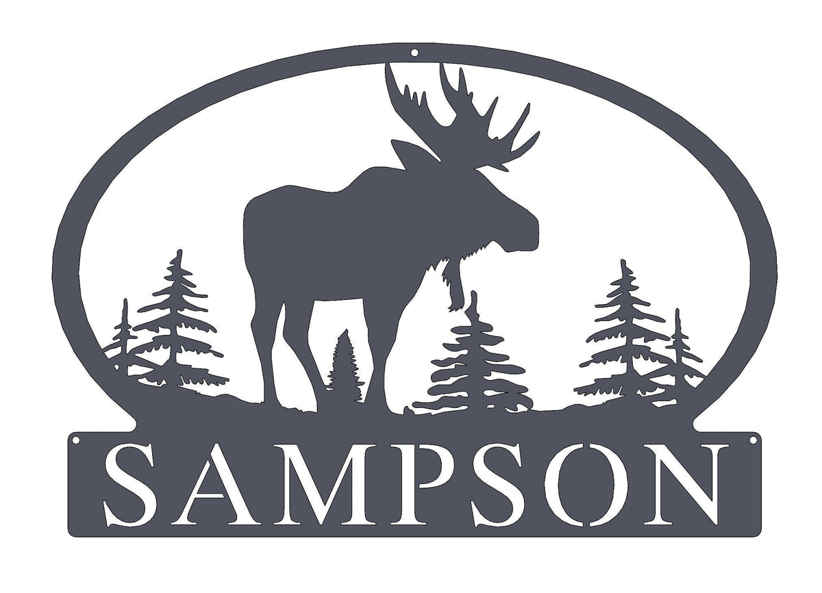 Monogram Moose Nature Cabin Lake House Metal Personalized Wedding Gift Housewarming Gift Weatherproof Cut Metal Sign