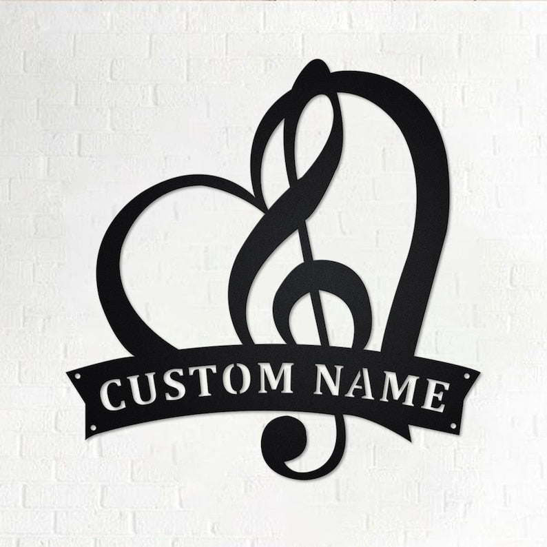Custom Treble Clef in Heart Music Personalized Music Teacher Name Sign Decoration For Room Music Classroom
