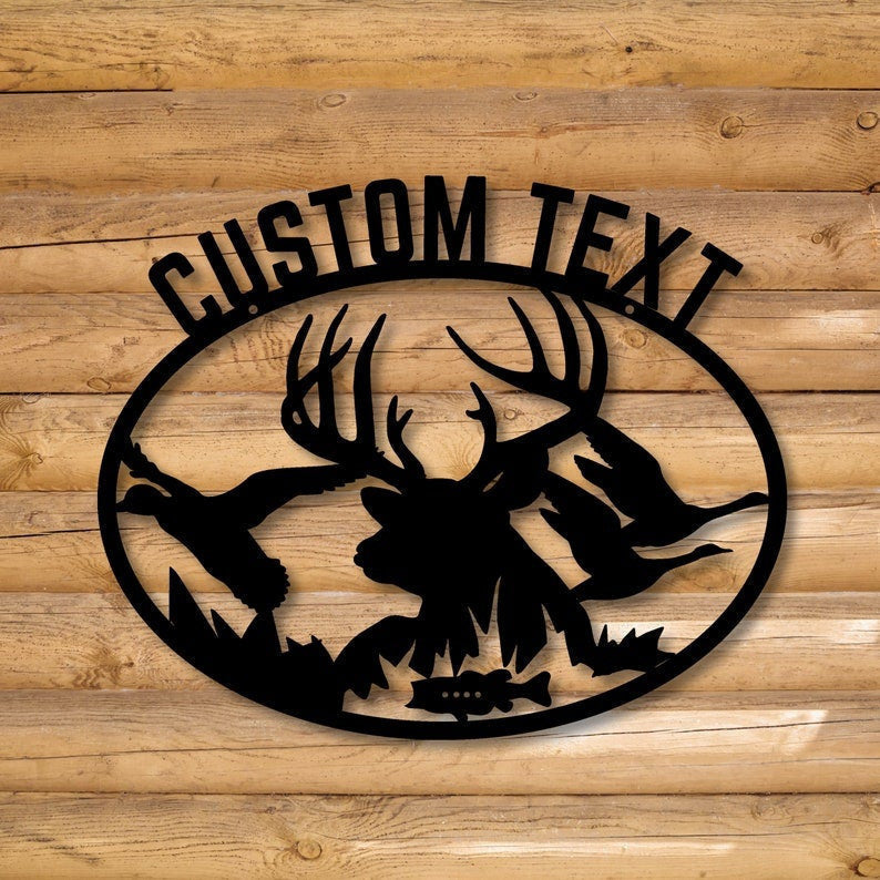 Personalized Deer Duck Fish Sign. Metal Name Hunting Sign Gift For Hunter Farmhouse Decor Christmas Gift For Him Camp Decor Wildlife