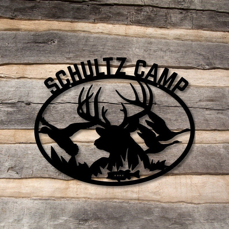 Personalized Deer Duck Fish Sign. Metal Name Hunting Sign Gift For Hunter Farmhouse Decor Christmas Gift For Him Camp Decor Wildlife