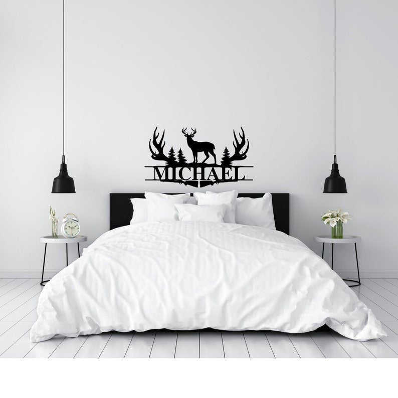 Deer Antler Name Sign Hunting Personalized Family Name Metal Sign Wedding Gift Birthday Gift Metal Monogram Sign
