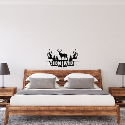 Deer Antler Name Sign Hunting Personalized Family Name Metal Sign Wedding Gift Birthday Gift Metal Monogram Sign