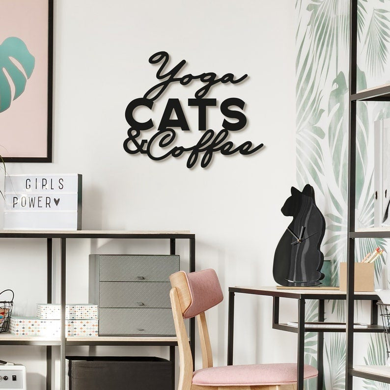 Yoga Cats & Coffee Metal Sign Snake Living Room Wall Hanging Living Room Wall Art