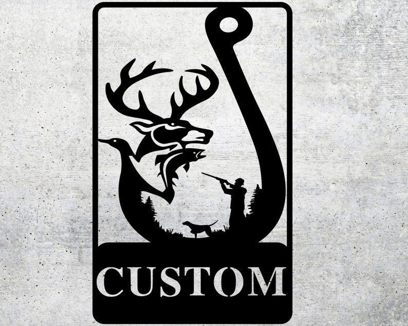 Custom Wildlife Wall Sign Fish Hook Fishing Camp Hunting Sign Camp Sign Deer Bass Custom Sign Hunting Camp Fishing Camp Sign Gift Wall Sign