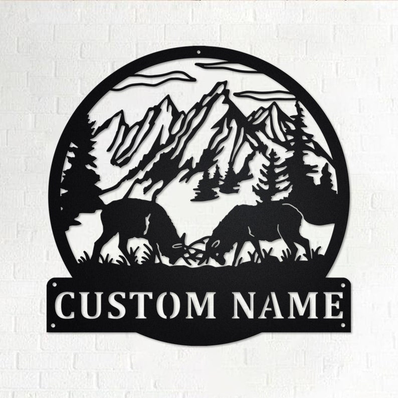 Custom Dueling Caribou Elk Deer Personalized Elk Deer Name Sign Decoration For Room Elk Deer Hunting Elk Deer