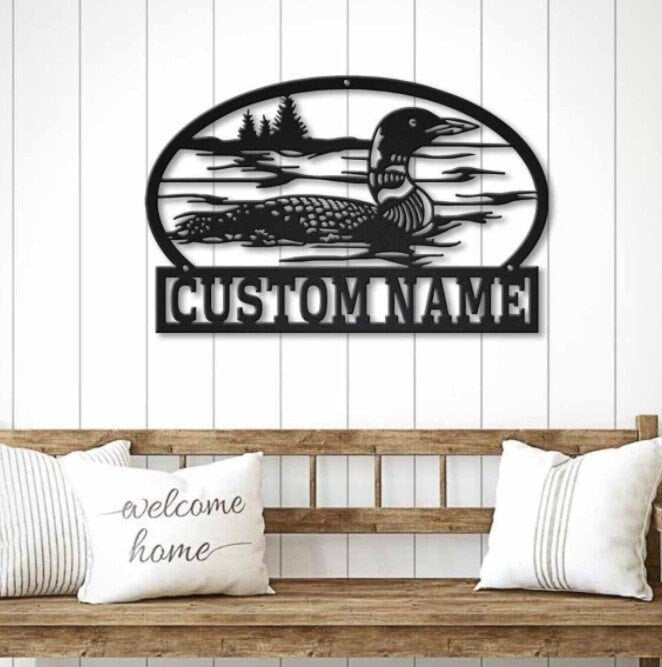 Custom Loon Metal Sign Lake House Decor Lake House Sign Family Name Sign Hunting Bird Metal Sign Custom Welcome Sign