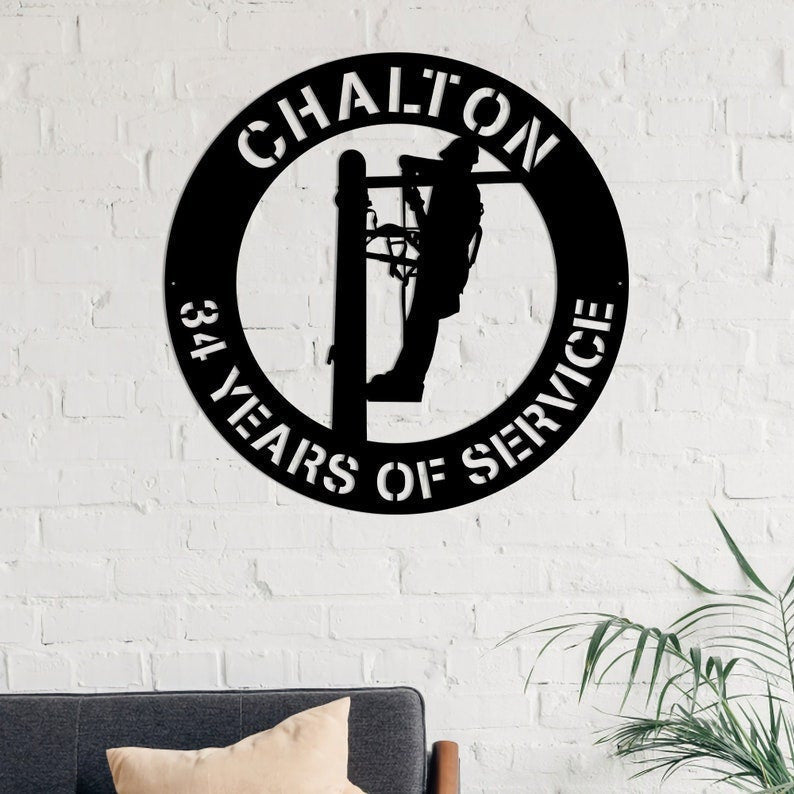 Personalized Lineman Metal Wall Custom Lineman Last Name Decor Power Lineman Electrician Metal Sign Lineman Retirement Gift