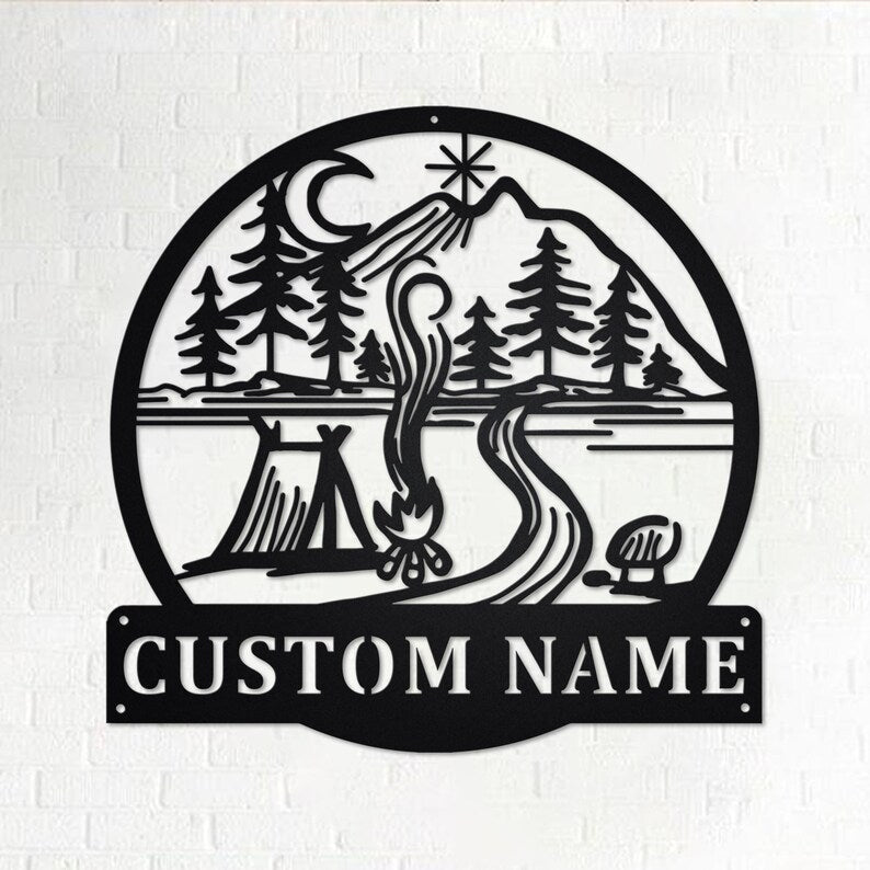 Custom Circle Camp Scene Personalized Camper Name Sign Decoration For Room Camping Custom Camping