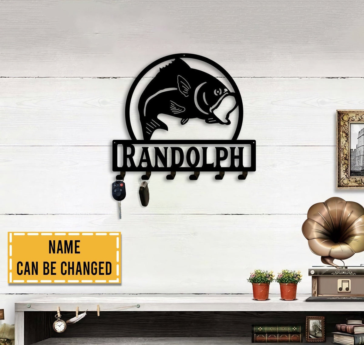 Large Mouth Bass Key Holder Key Hook Rack Metal Fish Sign Custom Name Key Rack Fishing Lover Wall Sign Fishermen Gifts Fishing Gifts