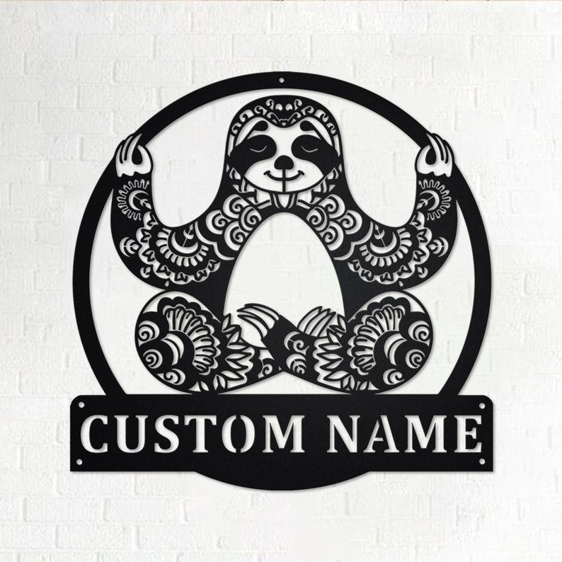 Custom Sloth Mandala Yoga Personalized Sloth Name Sign Decoration For Room Sloth Custom Sloth Mandala Yoga