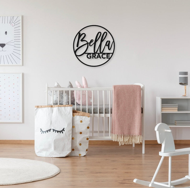 Round baby name sign custom baby name sign nursery sign nursery artwork custom name sign round name sign custom cut out baby shower